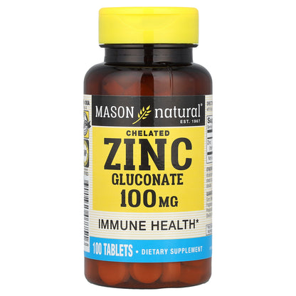 Mason Natural, Chelated Zinc Gluconate , 100 mg, 100 Tablets