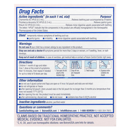 Boiron, Camilia®, Liquid Doses, Teething Relief, 1 Months +, 15 Doses, .034 fl oz (1 ml) Each