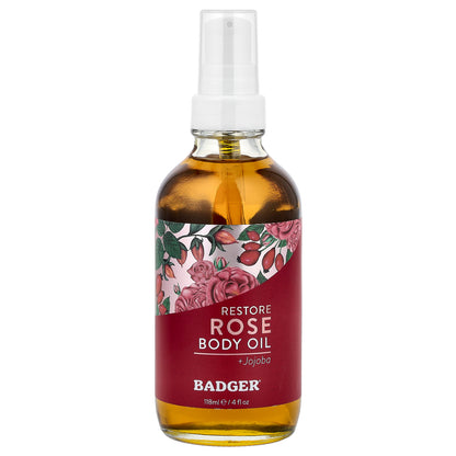 Badger, Body Oil, Rose + Jojoba, 4 fl oz (118 ml)