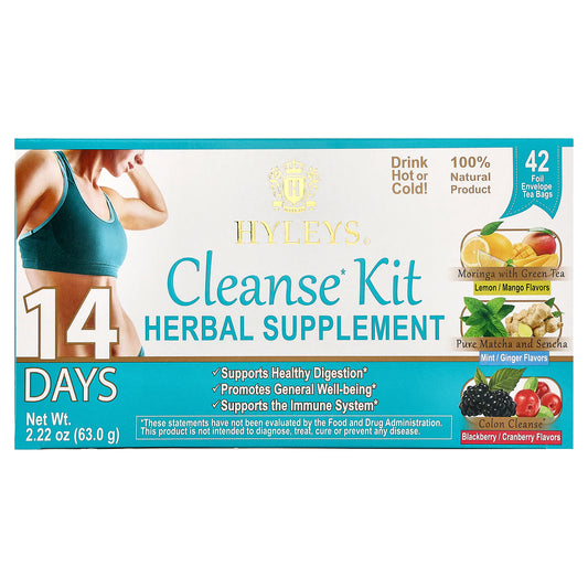 Hyleys Tea, 14 Days Cleanse Kit, 42 Foil Envelope Tea Bags, 2.22 oz (63 g)