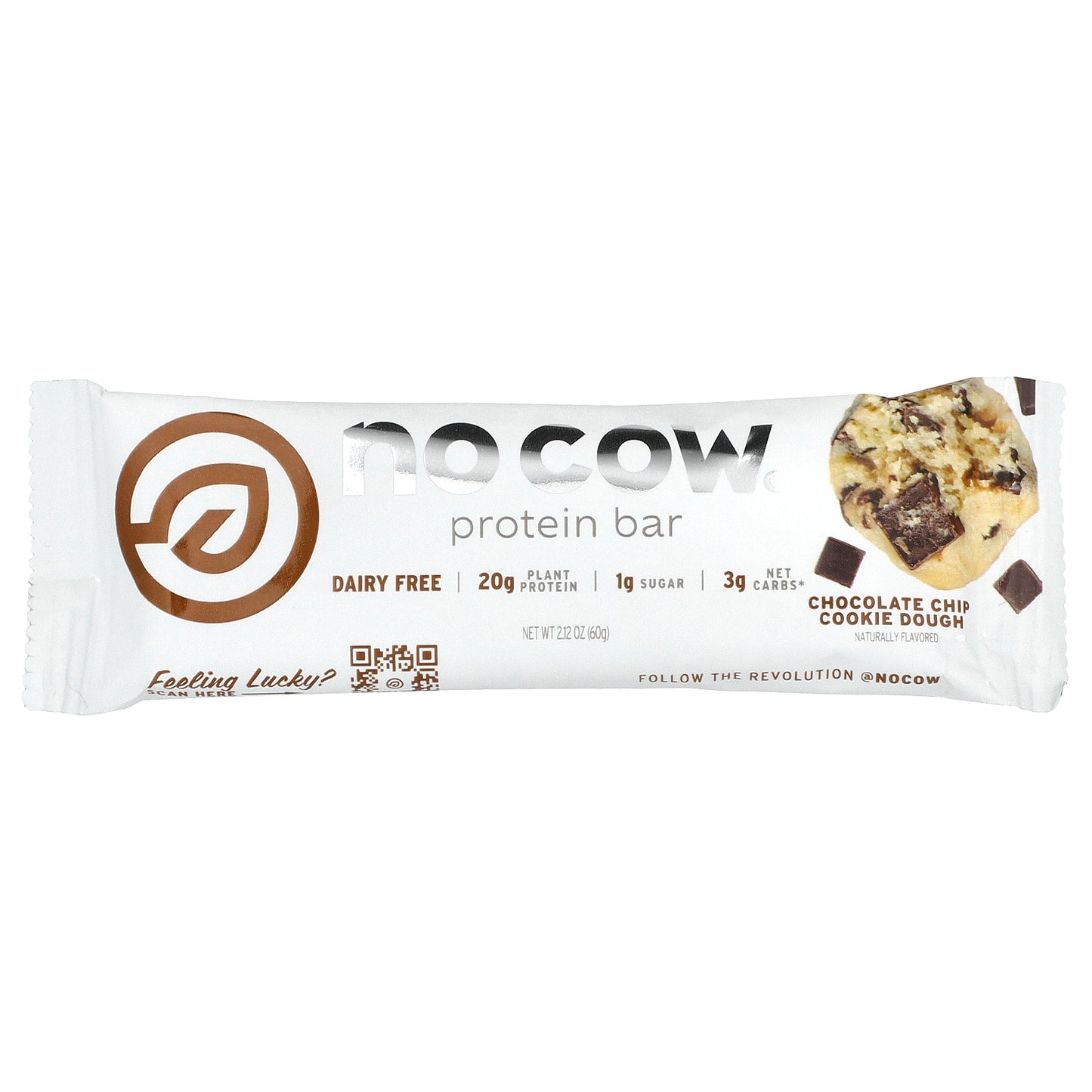 No Cow, Protein Bar, Chocolate Chip Cookie Dough, 12 Bars, 2.12 oz (60 g) Each