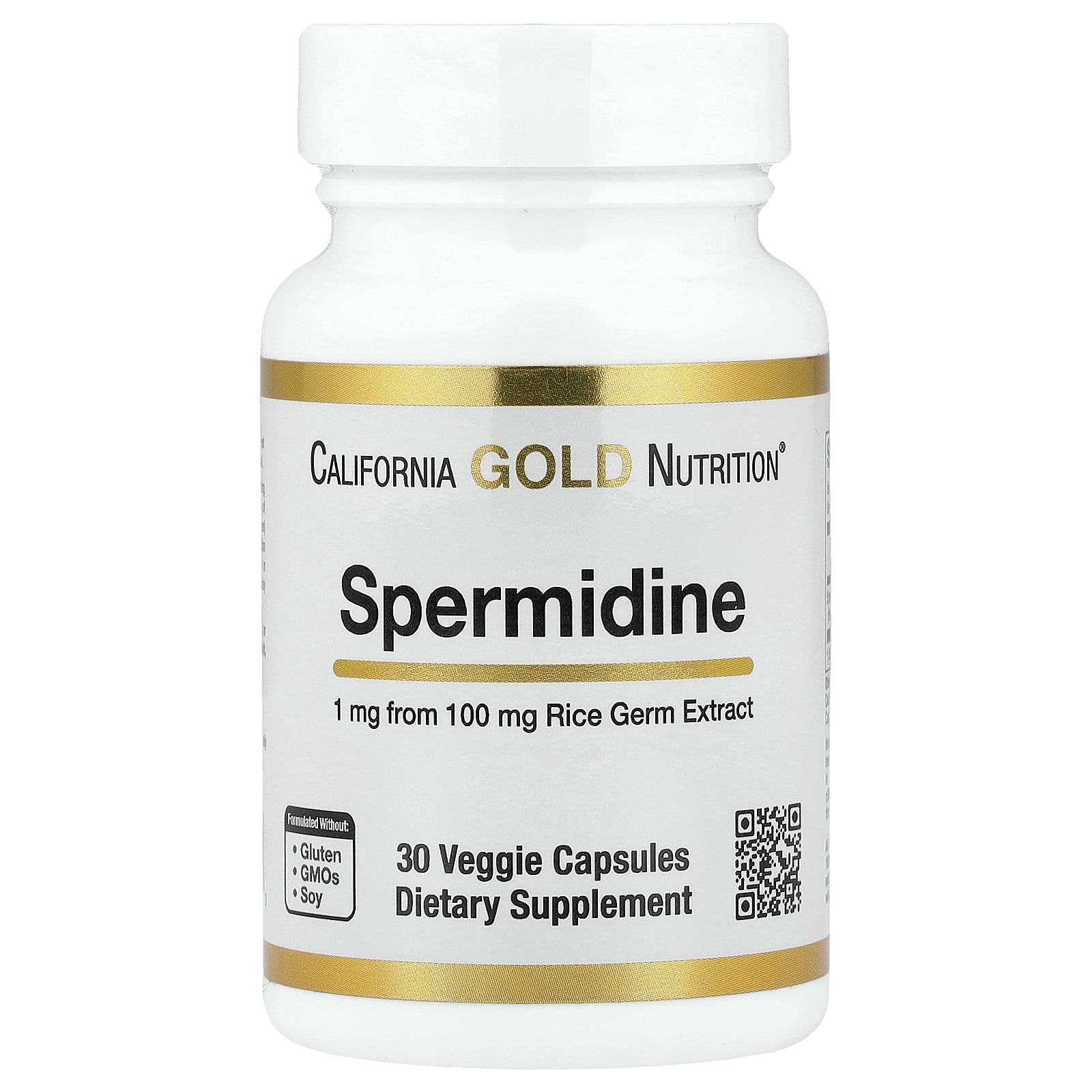 California Gold Nutrition, Spermidine, Rice Germ Extract, 1 mg, 30 Veggie Capsules