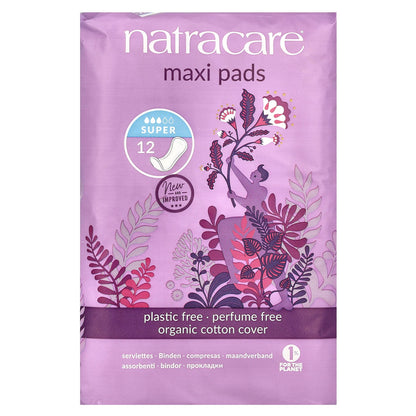 Natracare, Maxi Pads, Organic Cotton Cover, Super, 12 Pads