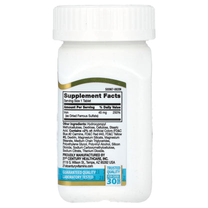 21st Century, Slow Release Iron, High Potency, 45 mg , 60 Tablets