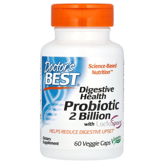 Doctor's Best, Digestive Health, Probiotic 2 Billion with LactoSpore, 60 Veggie Caps