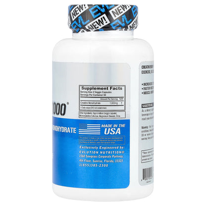 EVLution Nutrition, Creatine1000®, 120 Veggie Capsules (500 mg per Capsule)