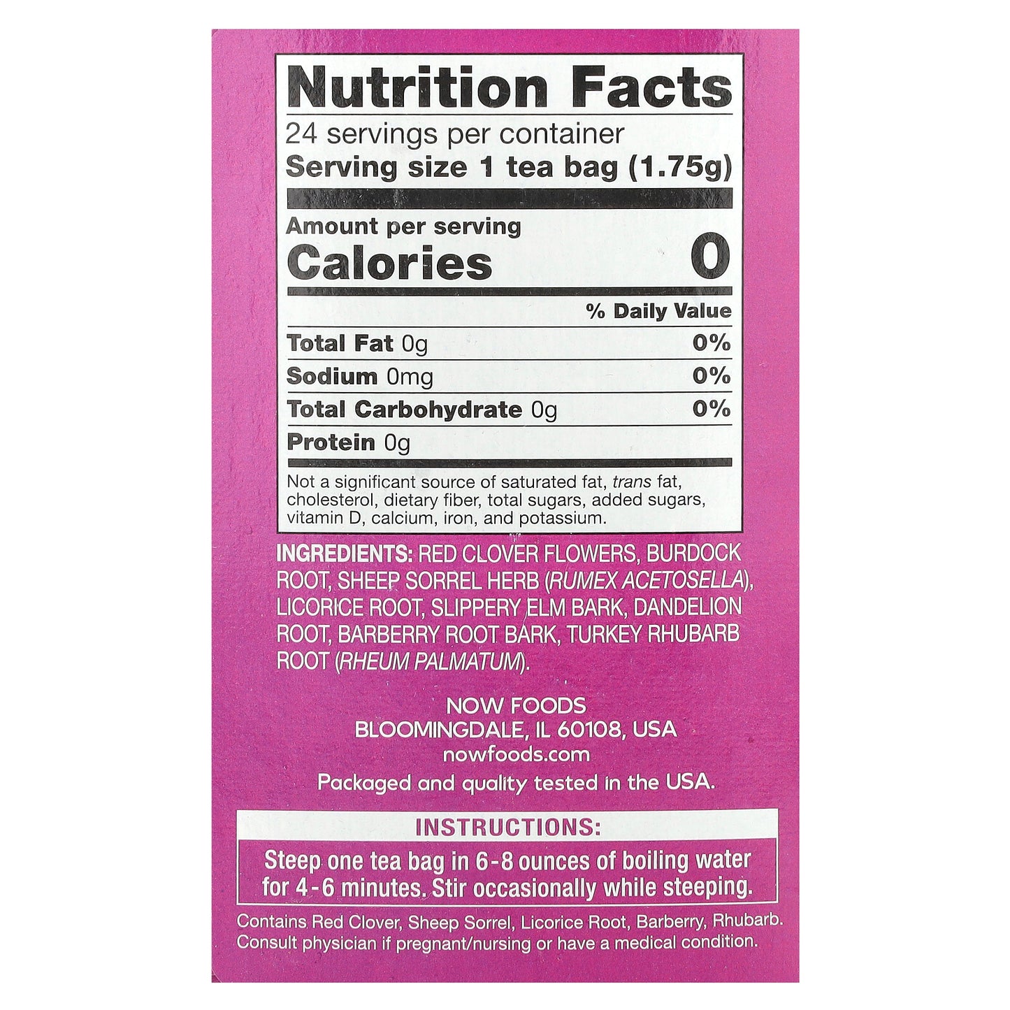 NOW Foods, Ojibwa Tea, Caffeine Free, 24 Tea Bags, 1.5 oz (42 g)