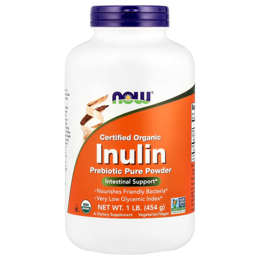 NOW Foods, Certified Organic Inulin, Prebiotic Pure Powder, 1 lb (454 g)