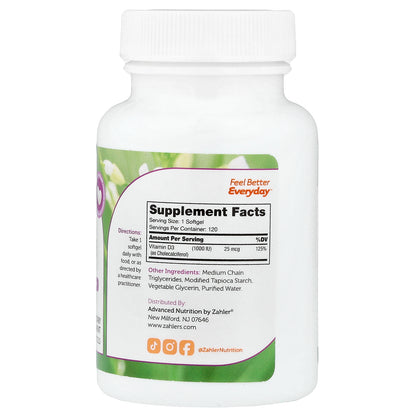 Zahler, Vitamin D3, 25 mcg (1,000 IU), 120 Softgels