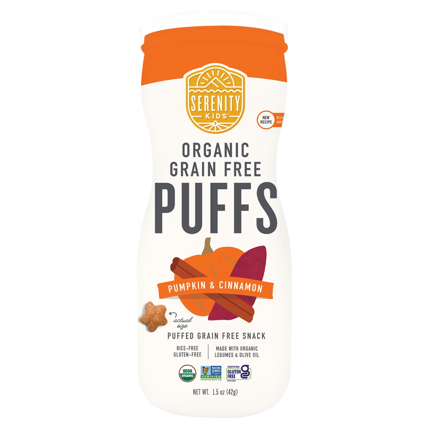 Serenity Kids, Organic Grain Free Puffs, Pumpkin & Cinnamon, 1.5 oz (42 g)