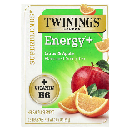 Twinings, Superblends™, Energy+ Green Tea, Citrus & Apple, 16 Tea Bags, 1.02 oz (29 g)