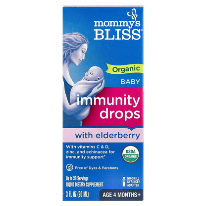 Mommy's Bliss, Organic Baby Immunity Drops With Elderberry, Age 4 Months+, 3 fl oz (90 ml)