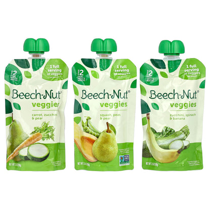 Beech-Nut, Veggies, 6+ Months, Variety Pack, 9 Pouches, 3.5 oz (99 g) Each