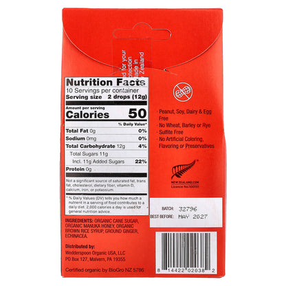 Wedderspoon, Organic Manuka Honey Drops, Ginger with Echinacea, 20 Drops, 4 oz (120 g)