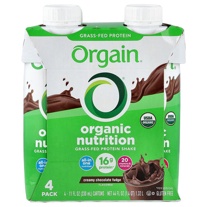 Orgain, Organic Nutrition, Grass-Fed Protein Shake, Creamy Chocolate Fudge, 4 Pack, 11 fl oz (330 ml) Each