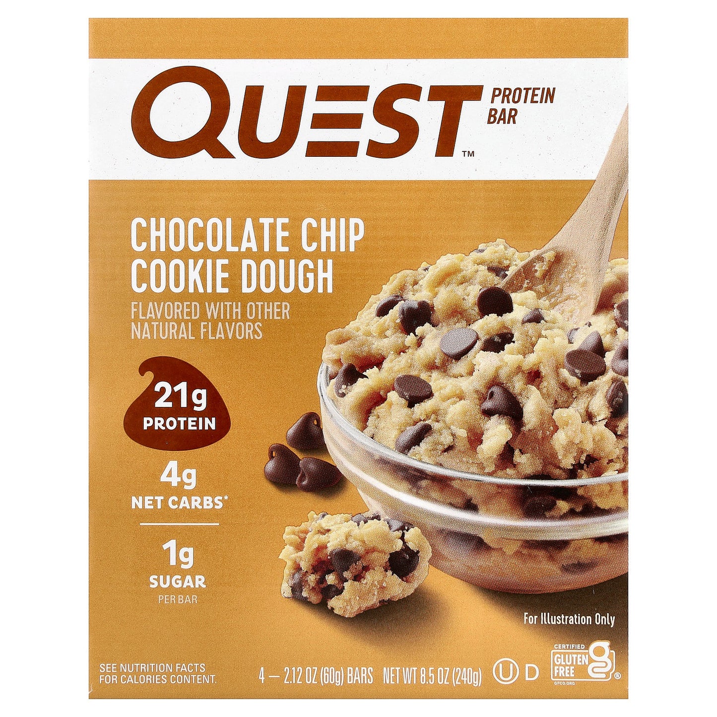Quest Nutrition, Protein Bar, Chocolate Chip Cookie Dough, 4 Bars, 2.12 oz (60 g) Each