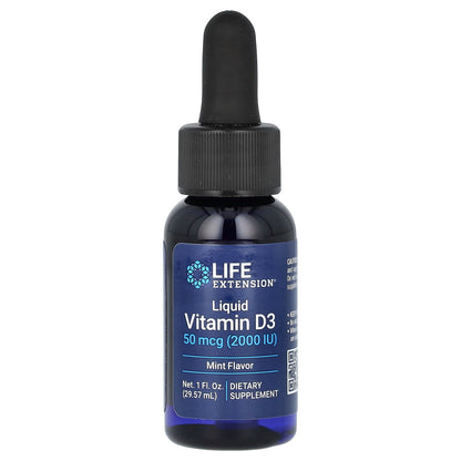 Life Extension, Liquid Vitamin D3, Mint, 50 mcg (2,000 IU), 1 fl oz (29.57 ml)