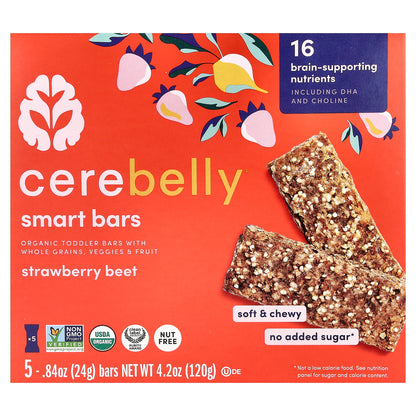 Cerebelly, Smart Bars, Organic Toddler Bars, Strawberry Beet, 5 Bars, 0.84 oz (24 g) Each