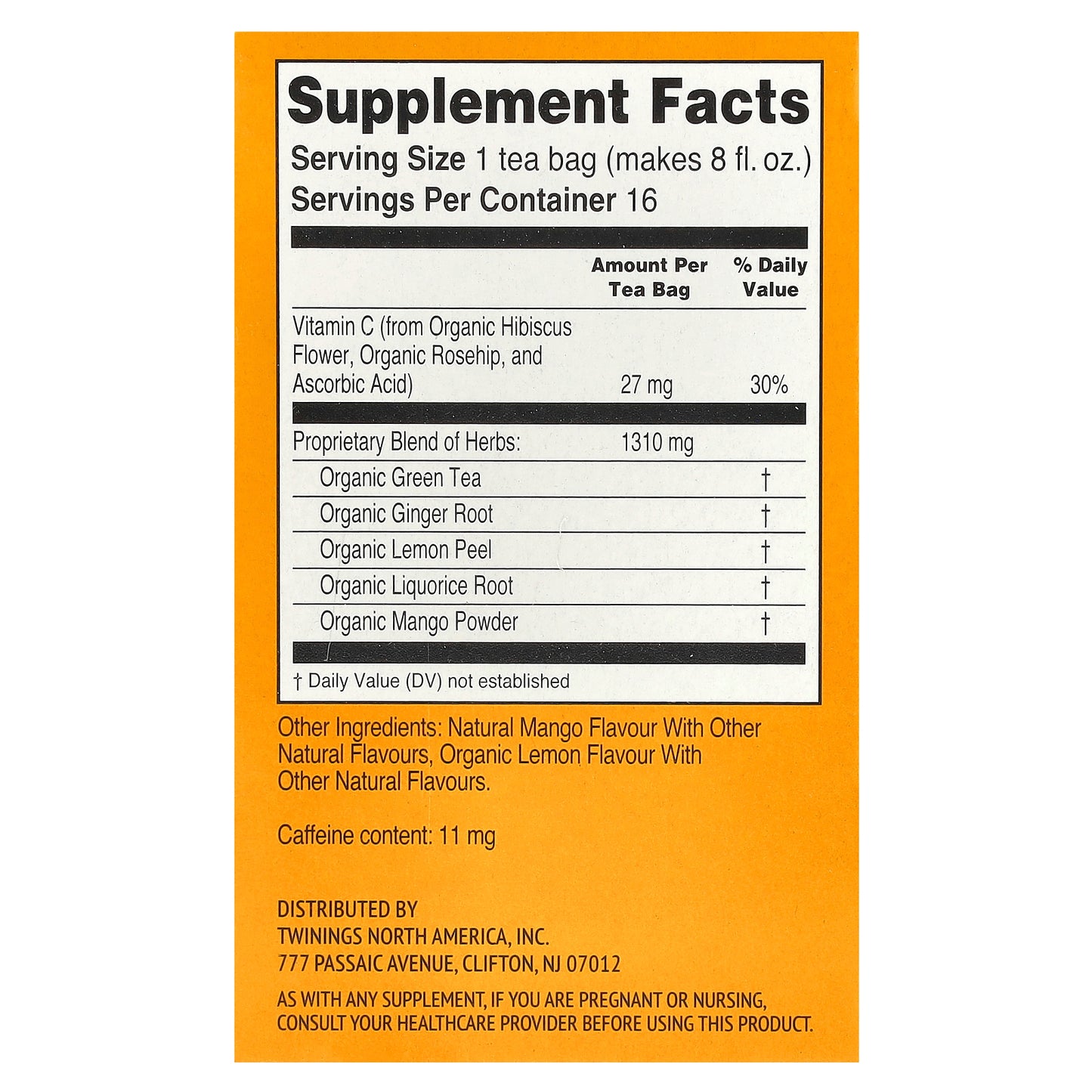 Twinings, Superblends™, Immune Support+ Green Tea, Ginger & Mango, 16 Tea Bags, 1.12 oz (32 g)