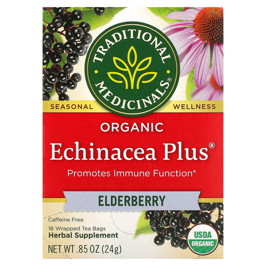 Traditional Medicinals, Organic Echinacea Plus®, Elderberry, Caffeine Free, 16 Wrapped Tea Bags, 0.85 oz (24 g)