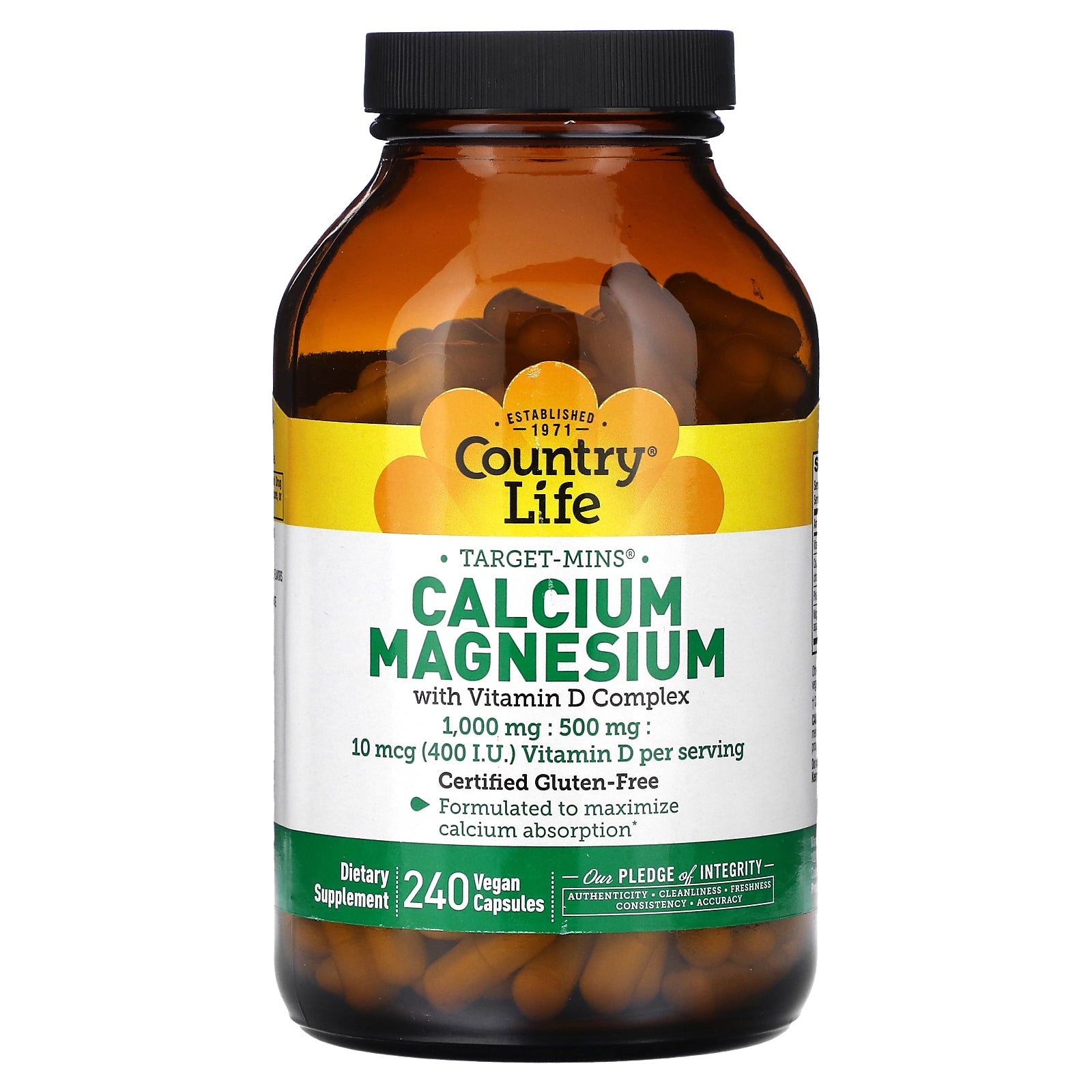 Country Life, Target-Mins, Calcium Magnesium with Vitamin D Complex, 240 Vegan Capsules