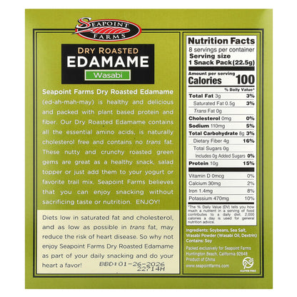 Seapoint Farms, Dry Roasted Edamame, Wasabi, 8 Snack Packs, 0.79 oz (22.5 g) Each