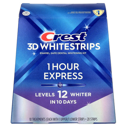 Crest, 3D Whitestrips, Dental Whitening Kit, 1 Hour Express, 20 Strips