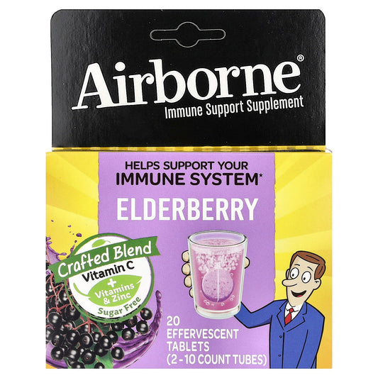 AirBorne, Immune Support Supplement, Elderberry, 2 Tubes, 10 Effervescent Tablets Each