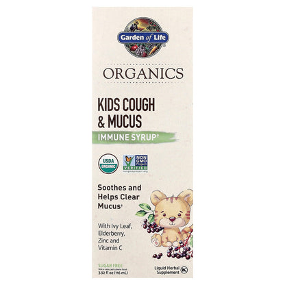 Garden of Life, Organics, Kids Cough & Mucus, Immune Syrup with Ivy Leaf, Zinc & Vitamin C, 3.92 fl oz (116 ml)