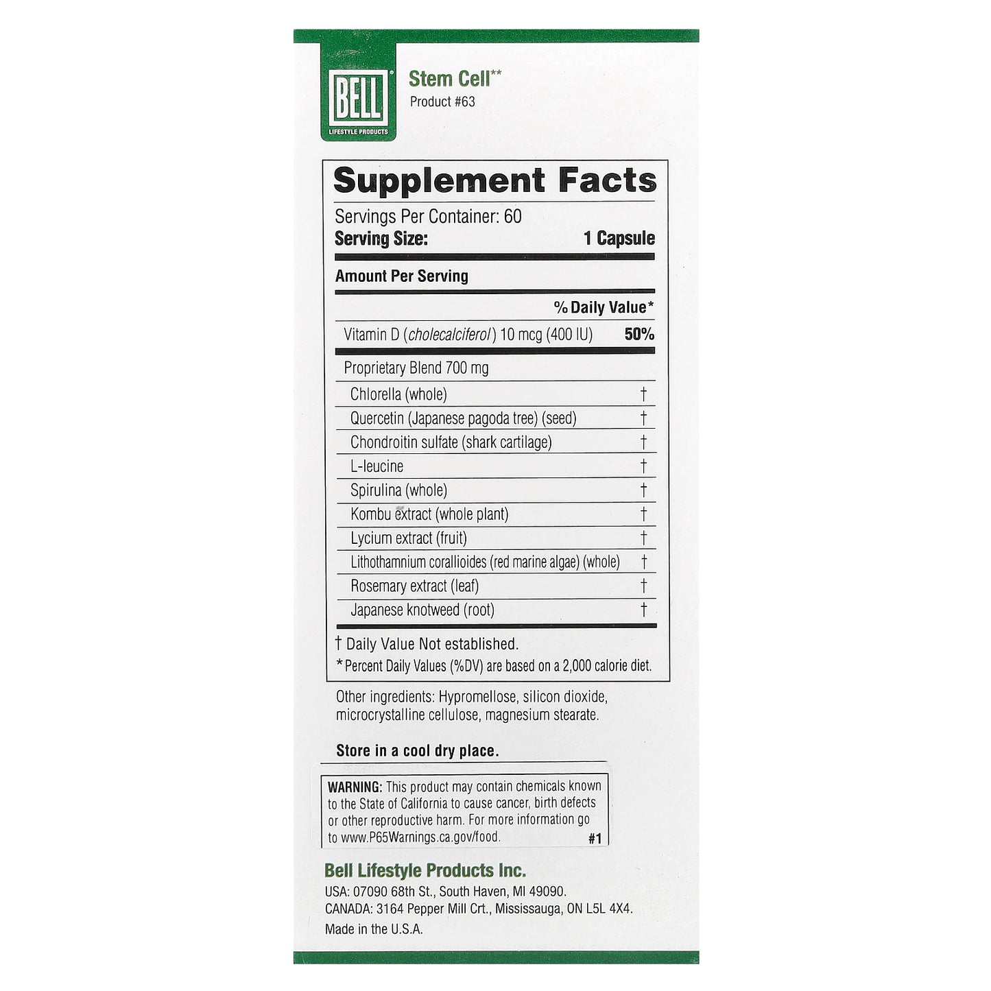 Bell Lifestyle, Stem Cell, 60 Veggie Capsules