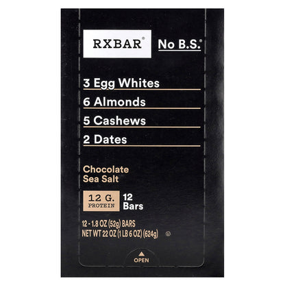 RXBAR, Protein Bar, Chocolate Sea Salt, 12 Bars, 1.8 oz (52 g) Each