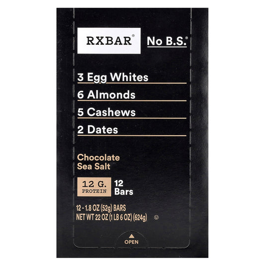 RXBAR, Protein Bar, Chocolate Sea Salt, 12 Bars, 1.8 oz (52 g) Each