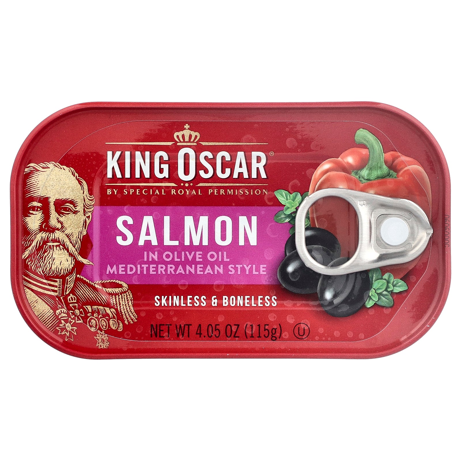 King Oscar, Skinless & Boneless Salmon in Olive Oil, Mediterranean Style, 4.05 oz (115 g)