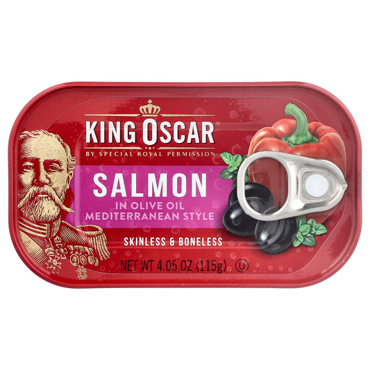 King Oscar, Skinless & Boneless Salmon in Olive Oil, Mediterranean Style, 4.05 oz (115 g)