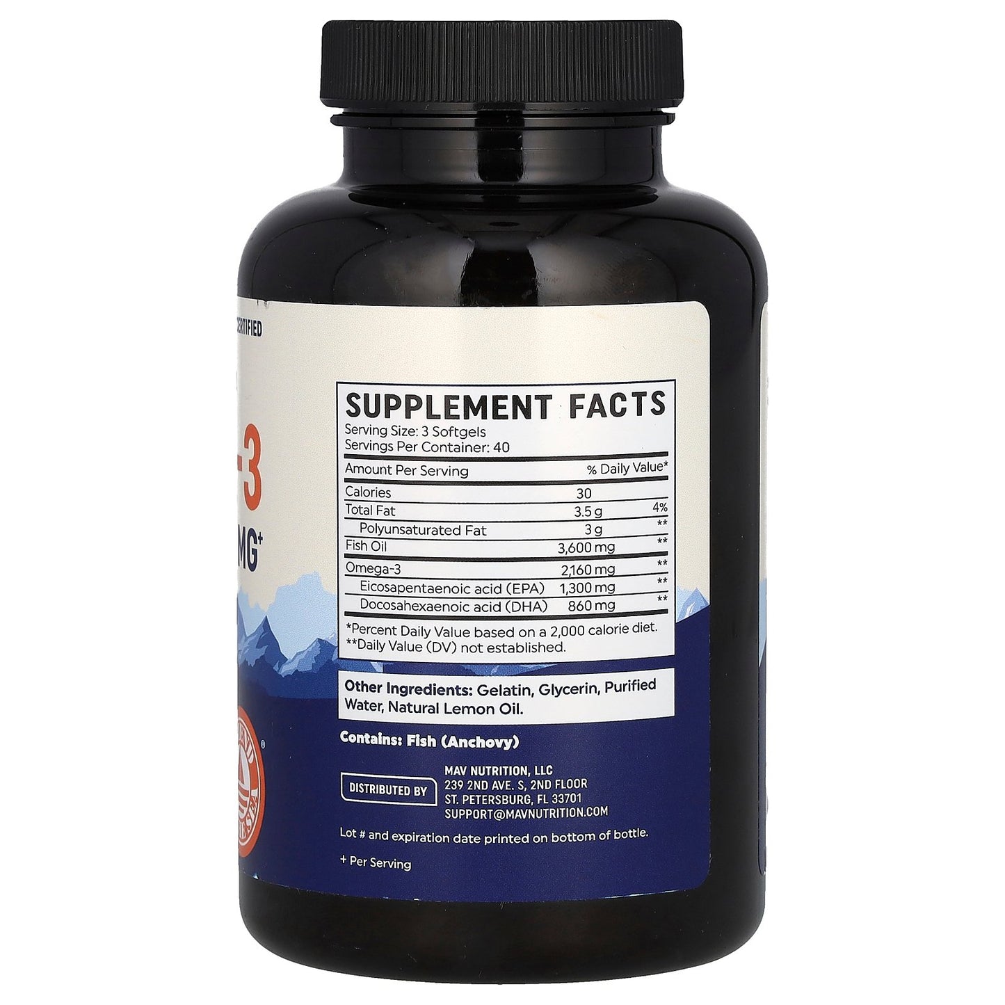 MAV Nutrition, Omega-3 Fish Oil, Triple Strength, Natural Lemon, 120 Softgels