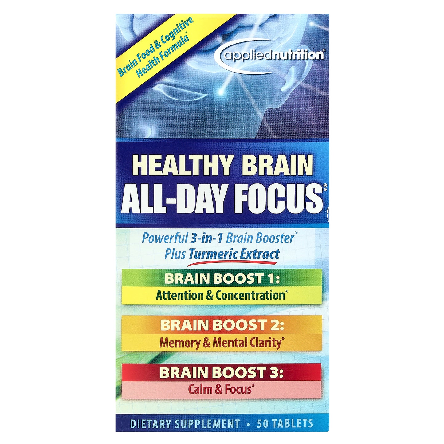 Applied Nutrition, Healthy Brain All-Day Focus®, 50 Tablets