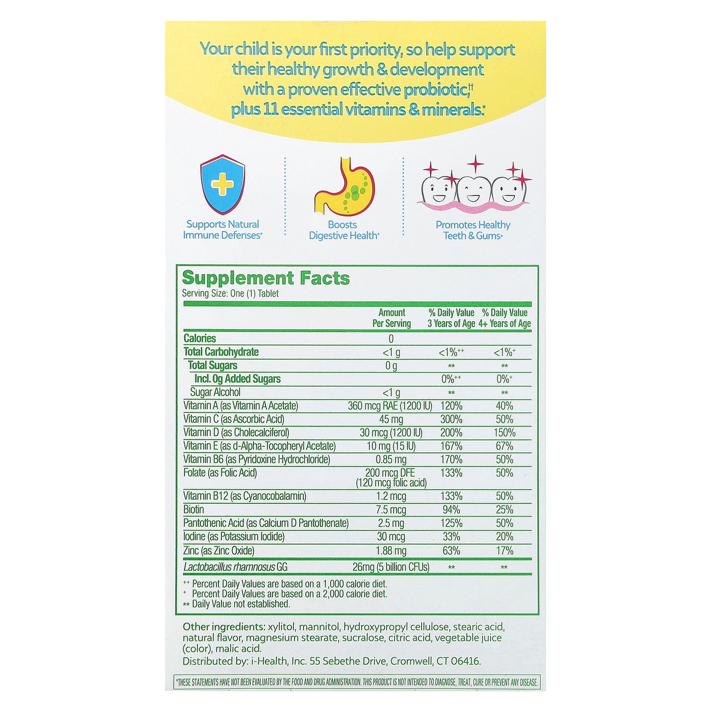 Culturelle, Kids, Probiotic + Multivitamin Chewables, 3+ Years, Natural Fruit Punch, 30 Chewable Tablets