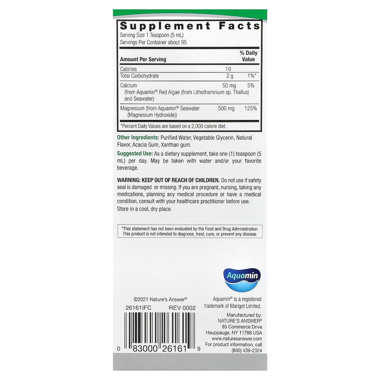 Nature's Answer, Marine Based Magnesium, Vanilla Cream, 16 fl oz (480 ml)