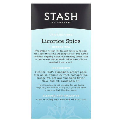 Stash Tea, Herbal Tea, Licorice Spice, Caffeine Free, 20 Tea Bags, 1.2 oz (36 g)