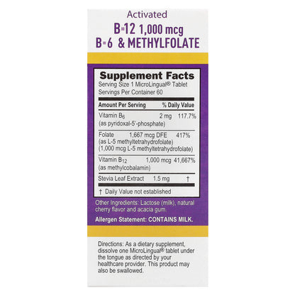 Superior Source, Activated B-12, Methylcobalamin, B-6 (P-5-P) & Methylfolate, 60 MicroLingual® Instant Dissolve Tablets