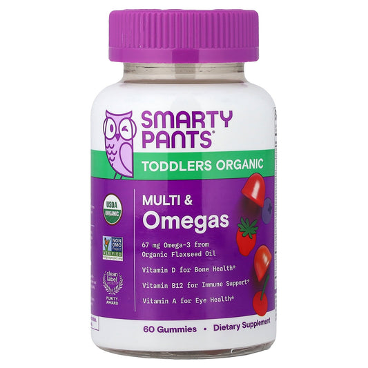 SmartyPants, Toddlers Organic, Multi & Omegas Gummies, Cherry and Mixed Berry, 60 Gummies