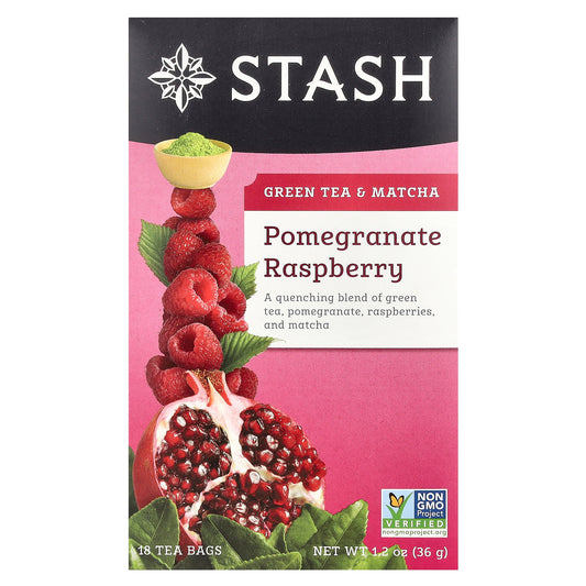 Stash Tea, Green Tea & Matcha, Pomegranate Raspberry, 18 Tea Bags, 1.2 oz (36 g)