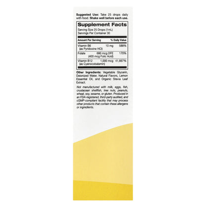 Super Nutrition, Vitamin B12 as Cyanocobalamin with Vitamin B6 and Folic Acid, Raspberry Lemon, 1 fl oz (30 ml)