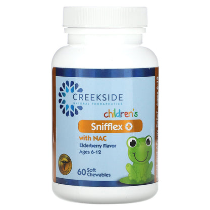 Creekside Natural Therapeutics, Children's Snifflex Plus with NAC, Ages 6-12, Elderberry, 60 Soft Chewables