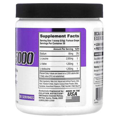 EVLution Nutrition, BCAA5000®, Furious Grape, 9.1 oz (258 g)