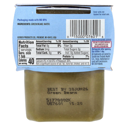 Gerber, Natural for Baby, 2nd Foods®, Green Bean, 2 Pack, 4 oz (113 g) Each