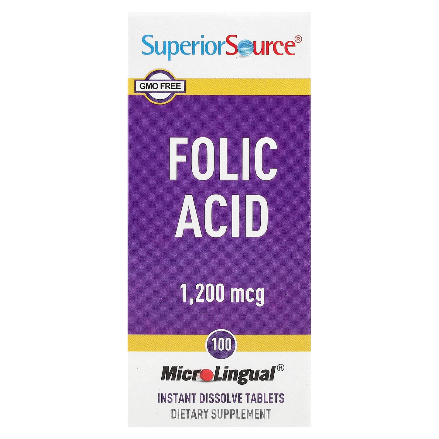 Superior Source, Folic Acid, 1,200 mcg, 100 MicroLingual® Instant Dissolve Tablets