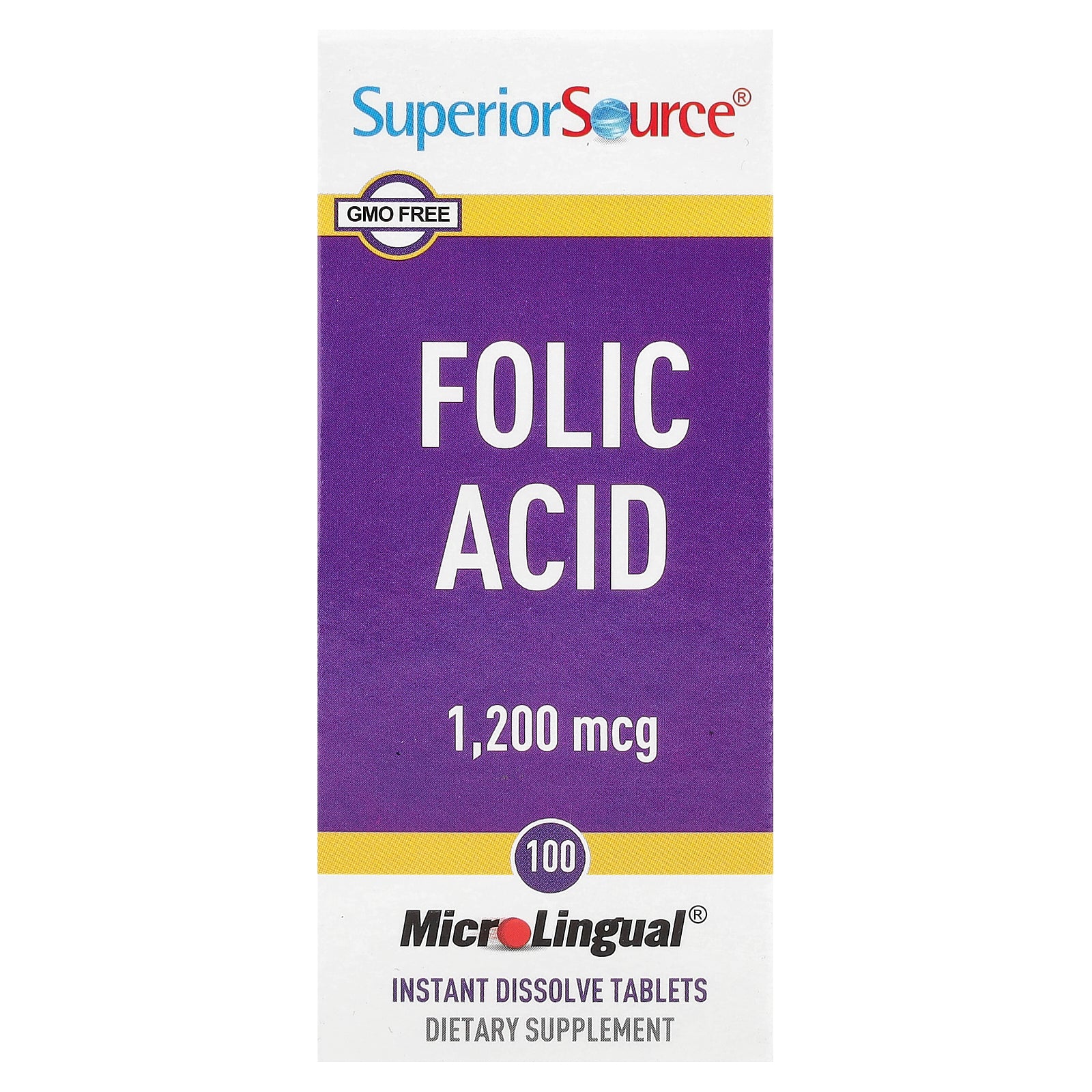 Superior Source, Folic Acid, 1,200 mcg, 100 MicroLingual® Instant Dissolve Tablets