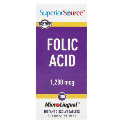 Superior Source, Folic Acid, 1,200 mcg, 100 MicroLingual® Instant Dissolve Tablets