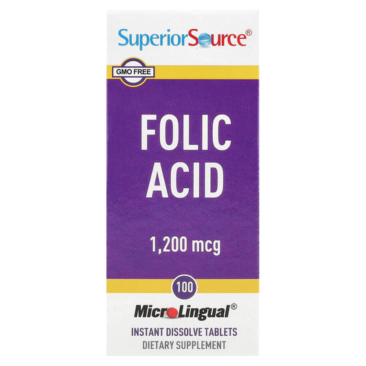 Superior Source, Folic Acid, 1,200 mcg, 100 MicroLingual® Instant Dissolve Tablets